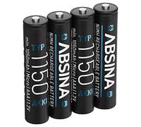 ABSINA 4x Batterie AAA ricaricabili 1150 min. 1050 mAh NiMH 1,2V - pile ricaricabili AAA per dispositivi ad alto consumo energetico - Batterie ricaricabili AAA per telefoni - ministilo ricaricabili