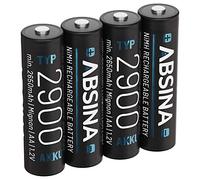 ABSINA 4x Batterie ricaricabili AA 2900 - Batteria NiMH AA da 1,2 V e min. 2650 mAh - Batterie AA ricaricabili per dispositivi ad alto consumo energetico - Pile AA per controller torcia, Wii e Xbox