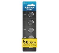 ABSINA 5x CR2430 3V Lithium Battery - 2430 Batterie 3V a prova di perdita e con lunga durata - Batterie CR2430, CR 2430 batteria 3V, pile 2430, batterie 2430, pila 2430, batteria cr 2430, pila cr2430