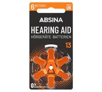 ABSINA 6x Pile per apparecchi acustici 13 Zinco Aria con 1,45V - batteria acustica 13 con pellicola protettiva - pile acustiche 13 - PR48 ZL2 P13 - Pile apparecchi acustici 13 - apparecchio acustico