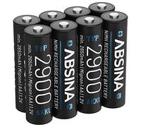 ABSINA 8x Batterie ricaricabili AA 2900 - Batteria NiMH AA da 1,2 V e min. 2650 mAh - Batterie AA ricaricabili per dispositivi ad alto consumo energetico - Pile AA per controller torcia, Wii e Xbox