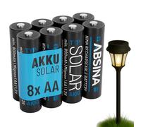 ABSINA 8x Batterie solari AA ricaricabili 800mAh 1.2V NiMH - Batterie per solare - Batterie ricaricabili AA a bassa autoscarica - Batteria solare, batteria per lampada, pile ricaricabili