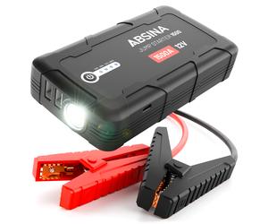 Absina, banca di potenza per l'avviamento di auto 2500 mah / 1500 a con torcia integrata