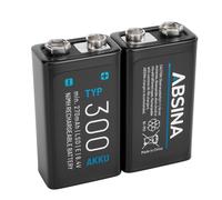 ABSINA Batteria 9V Ricaricabile 300 con bassa autoscarica Confezione da 2 Pila