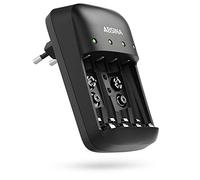 ABSINA Caricabatterie pile ricaricabili AA AAA e 9V - Caricabatterie NiMH 4 Slot per batterie ricaricabili - Carica pile ricaricabili AAA, AA e 9V - Caricabatterie AA AAA, caricabatterie ricaricabili