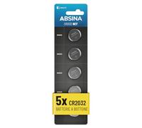 ABSINA Batteria CR2032 3V - Pile a prova di perdite, resistenti e longevoli | Confezione da 5 - Batterie CR2032, CR 2032 batteria, 2032 a bottone, pila, 2032, pile 2032