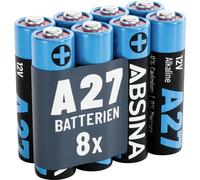 ABSINA 8x Batteria 27A 12V per Apriporta Garage e molto altro - A27 batteria a prova di perdite e di lunga durata - 27A 12V batterie, batteria A27 12V, batterie 27A, pila 27A 12V
