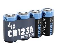 ABSINA 4x Batterie CR123A 3V al litio per fotocamere e molto altro - Batteria CR123A 3V sigillata e duratura - Batteria CR123 da 1300mAh - Pile CR123A, batteria CR123A 3V al litio, CR 123A batteria