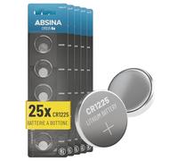 ABSINA batterie a bottone CR1225 3V al litio | Confezione da 25 - CR 1225 a prova di perdite e lunga durata - litio CR1225 pila 3V