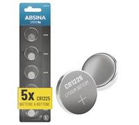 ABSINA batterie a bottone CR1225 3V al litio | Confezione da 5 - CR 1225 a prova di perdite e lunga durata - litio CR1225 pila 3V