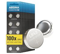 ABSINA batterie bottone AG12 LR43 - alcaline 1,5V, a prova di perdite e a | Confezione da 100 - lunga durata - LR 43 / 186 / LR1142 / L1142 / V12GA / GPA76 / RW84 - batteria bottone