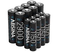 ABSINA Batterie ricaricabili 8x AAA 1150 + 8x AA 2900 NiMH 1,2V - Pile ricaricabili AAA min. 1050 mAh - Batteria NiMH AA min. 2650 mAh - Pile ricaricabili per dispositivi ad alto consumo energetico