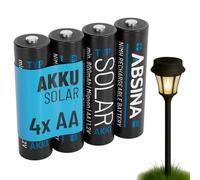 ABSINA 4x Batterie solari AA ricaricabili 800mAh 1.2V NiMH - Batterie per solare - Batterie ricaricabili AA a bassa autoscarica - Batteria solare, batteria per lampada, pile ricaricabili