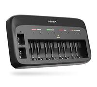 ABSINA Caricabatterie pile ricaricabili AA AAA e 9V - Caricabatterie NiMH 10 Slot per batterie ricaricabili - Carica pile ricaricabili AAA AA e 9V - Caricabatterie AA AAA, carica batterie ricaricabili