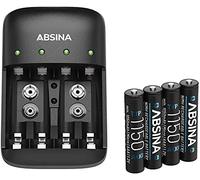 ABSINA Caricabatterie pile ricaricabili AA AAA e 9V + 4x AAA 1150