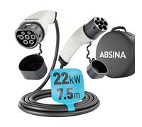 ABSINA Cavo Ricarica Auto elettrica Tipo 2 da 22kW e 32A - Cavo Auto elettrica & Ibrida trifase, Modo 3 & 7,5 Metri - Cavo Ricarica Tipo 2, Cavo Tipo 2 Auto elettrica, Cavo di Ricarica Auto elettrica