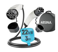 ABSINA Cavo ricarica auto elettrica tipo 2 da 22kW e 32A - Cavo auto elettrica & ibrida trifase, modo 3 e da 3 metri - Cavo ricarica tipo 2, cavo tipo 2 auto elettrica, cavo di ricarica auto elettrica