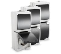ABSINA Combinazione di presa e interruttore in superficie IP44 | Confezione da 3 - presa con contatto di protezione in superficie e commutatore per ambienti umidi - 250V 16A