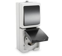ABSINA Combinazione di presa e interruttore in superficie IP44 - Presa con contatto di protezione in superficie e commutatore per ambienti umidi - Presa con contatto di protezione 250V 16A