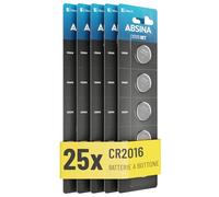 ABSINA CR 2016 Batteria 3V litio Batterie CR2016 anti perdite lunga durata | Confezione da 25 - CR2016 3V Lithium per chiavi auto, bilancia digitale e altro - Batteria, batterie 2016, pile 2016 bottone