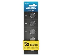 ABSINA CR 2016 Batteria 3V litio Batterie CR2016 anti perdite lunga durata | Confezione da 5 - CR2016 3V Lithium per chiavi auto, bilancia digitale e altro - Batteria, batterie 2016, pile 2016 bottone