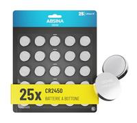 ABSINA CR2450 3V Lithium Battery | Confezione da 25 - Batterie CR2450 a prova di perdite e longevoli - CR 2450 Batteria 3V
