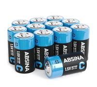 ABSINA Pile C LR14 Alcaline | Confezione da 12 - Batterie C LR14 di lunga durata per torcia, giocattoli e altro - mezza 1,5 volt