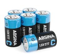 ABSINA Pile C LR14 Alcaline | Confezione da 6 - Batterie C LR14 di lunga durata per torcia, giocattoli e altro - mezza 1,5 volt