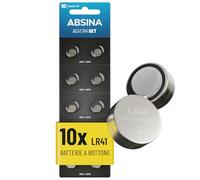 ABSINA 10x Pile LR41 AG3 - Batterie LR41 bottone 1,5V Alcaline a prova di perdite e longevoli - LR736 / L736 / G3 / G3A / 3GA / 192 / GP192 / V3GA / RW87 - Batteria LR41 per termometro, batteria AG3