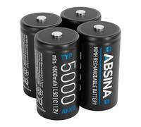 ABSINA 4x Pile ricaricabili C Baby LR14 5000 con bassa autoscarica - Pile LR14 ricaricabili C NiMH con 1,2V & al menos 4500mAh - Pile type C, pile ricaricabili tipo C, pile R14 C, Pile C