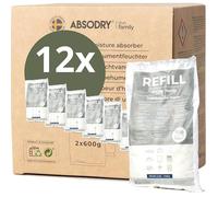 Absodry, ricarica per deumidificatore, 12 x 600 g, compatibile con AbsoDry, previene odori e lega l'umidità, sacchetto di essiccante con granulato per deumidificatore, confezione di ricarica per