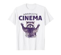 Absolute Cinema Meme Divertente Procione Alzando Mani Animale Carino Maglietta