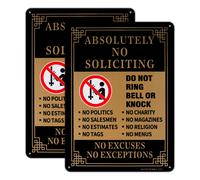 Absolutely No Soliciting Sign 2 Pack No Excuses No Exceptions Do Not Ring Bell Or Knock Sign 10x7 .40 Rust Free Aluminum Reflective Sign UV Protected