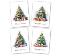 Absolutely Yours Confezione da 24 biglietti di Natale di beneficenza. Ogni pacchetto di biglietti di Natale contiene 4 diversi disegni di alberi di Natale ad acquerello. Ecologico e prodotto nel Regno