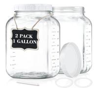 Absovetu Confezione da 2 barattoli grandi in vetro con coperchio, ermetici, da 4,3 litri, a bocca larga, per decapaggio e decapaggio, quadrati, per lievito naturale, farina, spaghetti, pasta