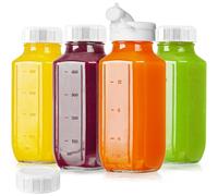 Absovetu Confezione da 4 bottiglie in vetro con coperchio, ermetiche, 500 ml, riutilizzabili, per conservare il latte con coperchio, bottiglie quadrate in vetro per l'acqua