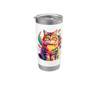 Abstract Art British Longhair Cat Highland Straight Bicchiere termico in acciaio inox doppia parete