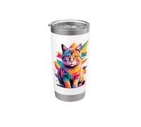 Abstract Art Chartreux Carthusian Cat Bicchiere termico in acciaio inox doppia parete