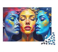 Abstract Art Women Faces 1000 Piece for Adults Teens: Three Colorful Painted Faces Educational Game for Wall Decoration 52x38cm/1000pcs