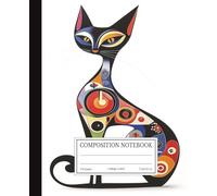 Abstract Artistic Cat Design Colorful Geometric | 7.5x9.25 in | 110 Pages | College Ruled Journal: Modern Art Cat Vibrant Pattern Wide Ruled Notebook for Artists, Students & Creative Writing