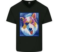 Abstract Australiano Pastore Cane Uomo Scollo A V Cotone T-Shirt