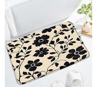 Abstract Black Flower Mid Century Vintage Boho Flower Leaves Art 70S Aesthetic Retro Plant Botanical Cute Modern Spring Tappeto Da Bagno Antiscivolo Zerbino Ingresso Tappeto Entrata 40X60Cm