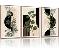 Abstract Boho Botanical Canvas Wall Art Minimalist Sage Green Picture Geometric Line Black Art Prints For Living Room(60x80cmx3/Inner frame)