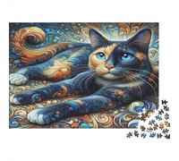 Abstract Cat Art Jigsaw for Adults Teens: Two Cats with Blue Eyes Educational Game for Wall Decoration And Gifts 52x38cm/1000pcs