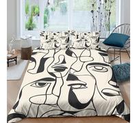 abstract facesSet Di Copripiumino ultra microfibra 3 Pezzi stampa di 3D cerniera nascosta modern line art style copripiumino con federa soffice ultra morbido e traspirante for bambini King（220x240cm）