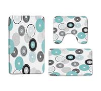 Abstract Geometric Circle Modern Teal Black Art Boho Polka Dot Modern Aesthetic Polka Dot Set Di Tappetini Da Bagno 3 Pezzi, Tappeto Con Profilo A U Assorbente Tappetino Contorno Wc Per Toeletta