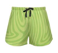 Abstract Green Hypnotic Wavy Lines Women's Lounge Shorts Pajama Bottoms Yoga Sports Elastic Waist Drawstring,S