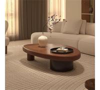 Abstract Irregular Coffee Table with Storage, | Retro Wooden Center Table with 3 Legs, Special Farmhouse Coffee Table for Living Room(Brown,100*60*34)
