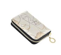 Abstract Line Art Faces Pattern Beige portafoglio di carte piccolo in pelle con porta carte Cion Purse RFID Blocking con cerniera