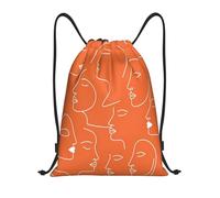 Abstract Line Drawing of Multiple White Female Faces On Orange Sacca con Coulisse Pieghevole Borsa da Ginnastica Resistente Borsa da Palestra Sportiva per Uomo Viaggio Vacanze 39X46Cm